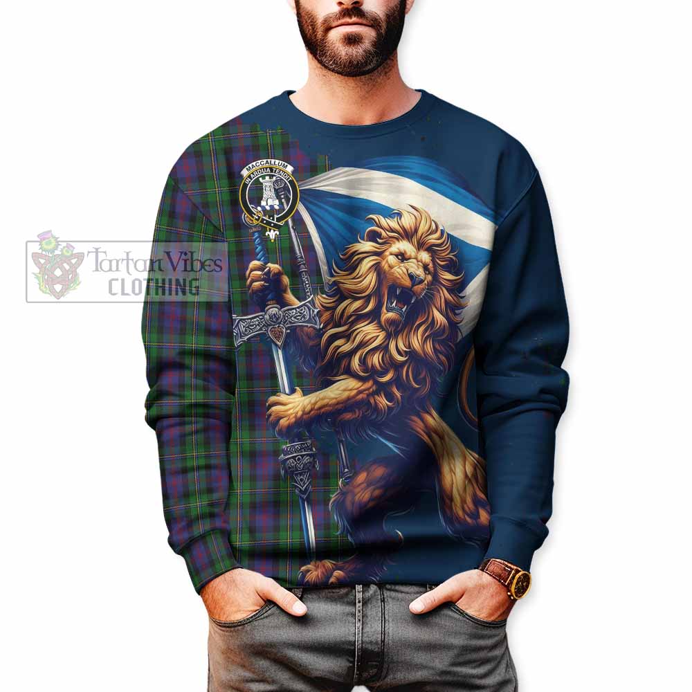 Tartan Vibes Clothing MacCallum (McCallum) Tartan Family Crest Sweatshirt with Scottish Majestic Lion