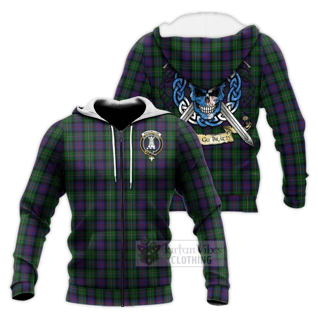 Tartan Vibes Clothing MacCallum (McCallum) Tartan Knitted Hoodie with Family Crest Celtic Skull Style