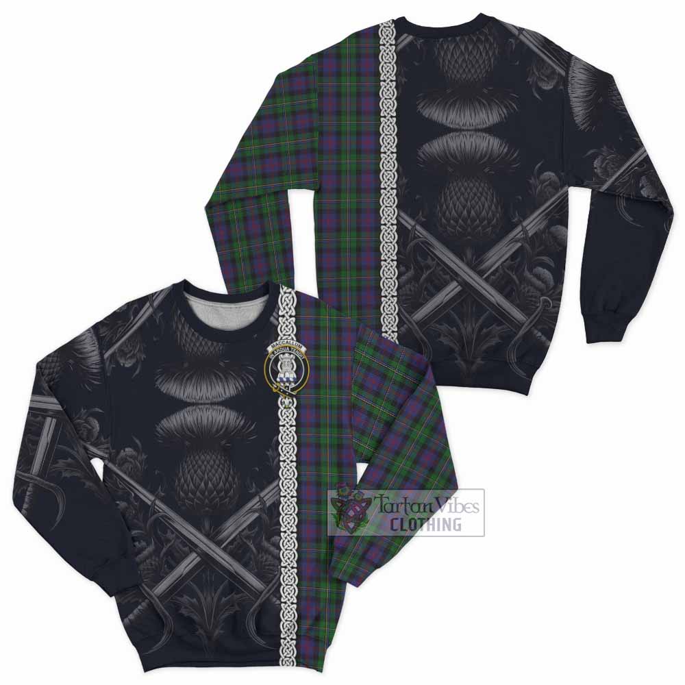 Tartan Vibes Clothing MacCallum (McCallum) Tartan Sweatshirt with Family Crest Cross Sword Thistle Celtic Vibes