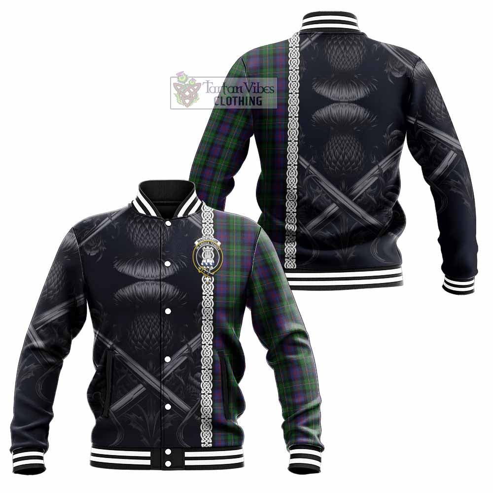 Tartan Vibes Clothing MacCallum (McCallum) Tartan Baseball Jacket with Family Crest Cross Sword Thistle Celtic Vibes