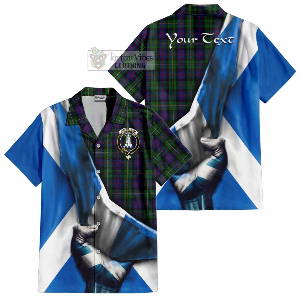 Tartan Vibes Clothing MacCallum (McCallum) Tartan Short Sleeve Button Shirt with Family Crest Scotland Patriotic Style