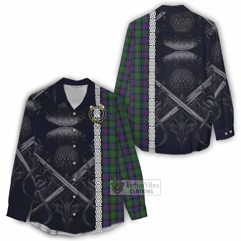 Tartan Vibes Clothing MacCallum (McCallum) Tartan Women's Casual Shirt with Family Crest Cross Sword Thistle Celtic Vibes