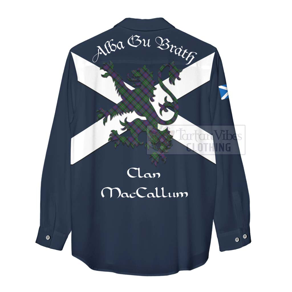 Tartan Vibes Clothing MacCallum (McCallum) Tartan Lion Rampant Women's Casual Shirt Proudly Display Your Heritage with Alba Gu Brath and Clan Name