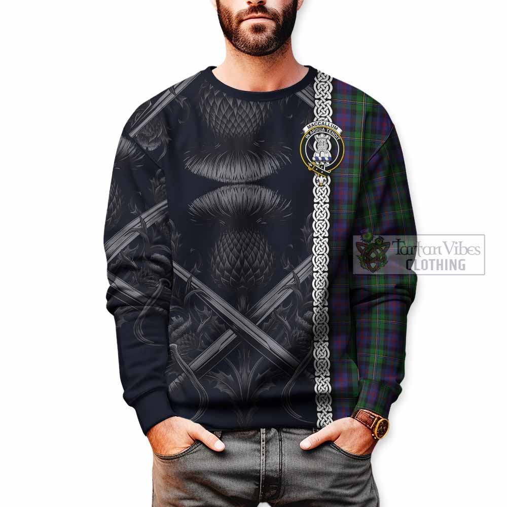 Tartan Vibes Clothing MacCallum (McCallum) Tartan Sweatshirt with Family Crest Cross Sword Thistle Celtic Vibes