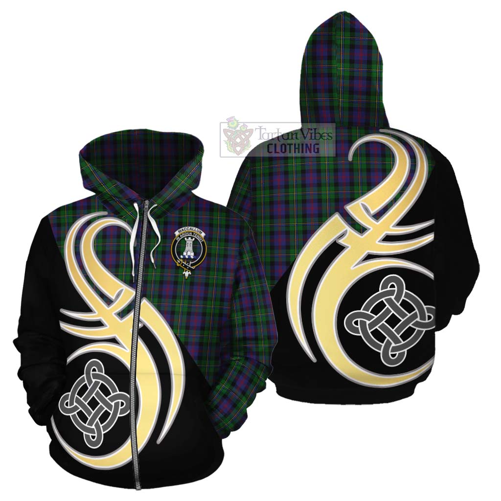 Tartan Vibes Clothing MacCallum (McCallum) Tartan Cotton Hoodie with Family Crest and Celtic Symbol Style