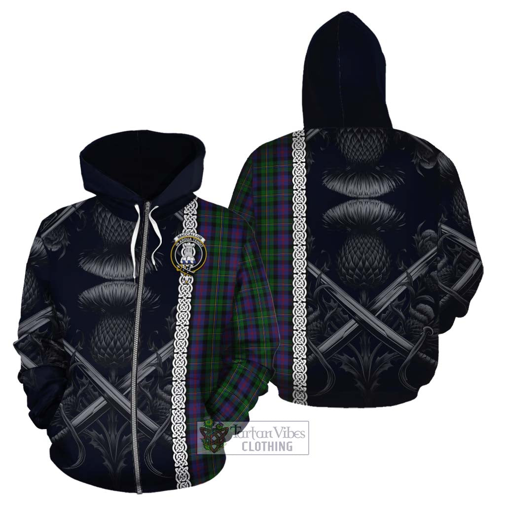 Tartan Vibes Clothing MacCallum (McCallum) Tartan Cotton Hoodie with Family Crest Cross Sword Thistle Celtic Vibes