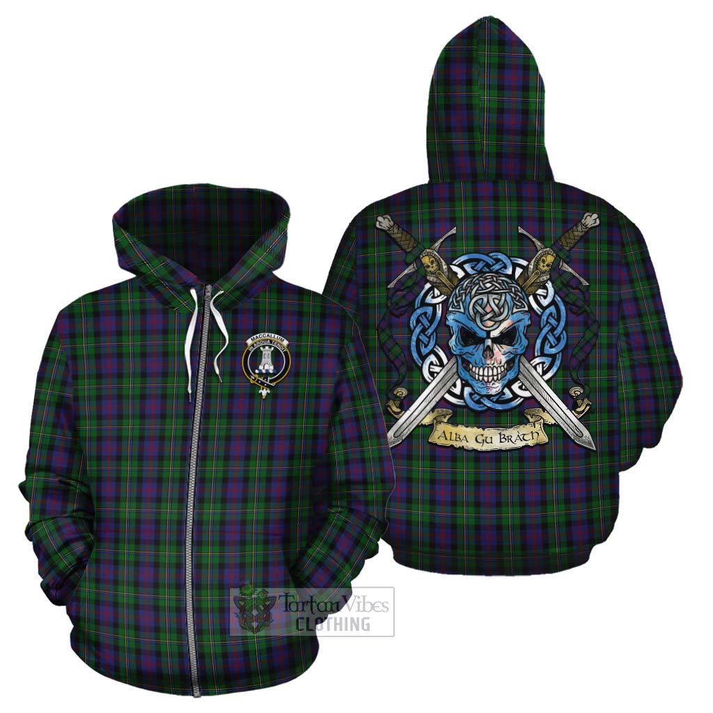 Tartan Vibes Clothing MacCallum (McCallum) Tartan Cotton Hoodie with Family Crest Celtic Skull Style