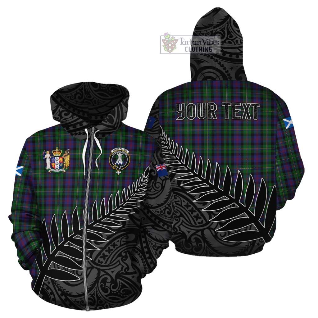 Tartan Vibes Clothing MacCallum (McCallum) Crest Tartan Cotton Hoodie with New Zealand Silver Fern Half Style