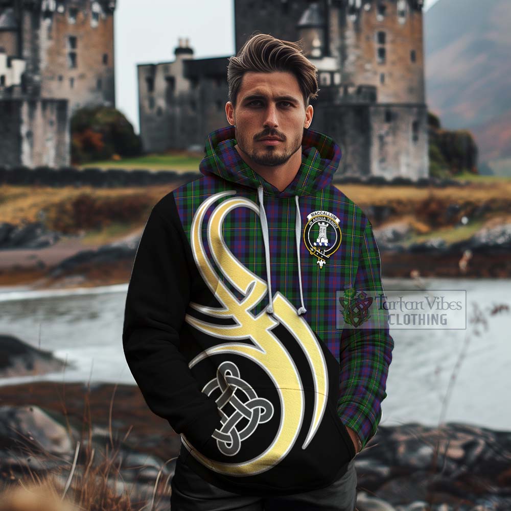 Tartan Vibes Clothing MacCallum (McCallum) Tartan Cotton Hoodie with Family Crest and Celtic Symbol Style