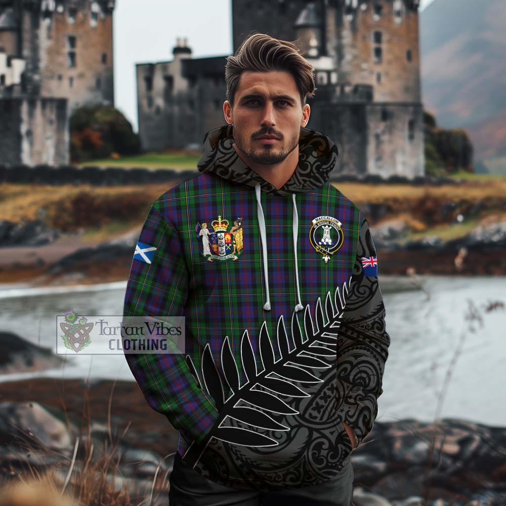 Tartan Vibes Clothing MacCallum (McCallum) Crest Tartan Cotton Hoodie with New Zealand Silver Fern Half Style