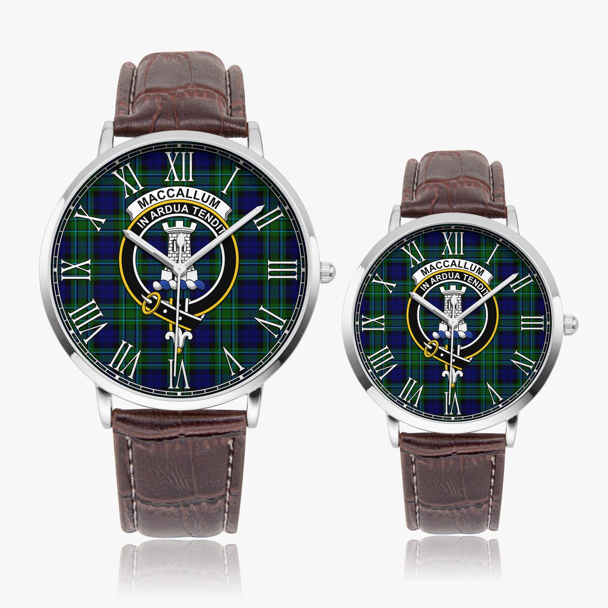 MacCallum Modern Tartan Family Crest Leather Strap Quartz Watch - Tartanvibesclothing