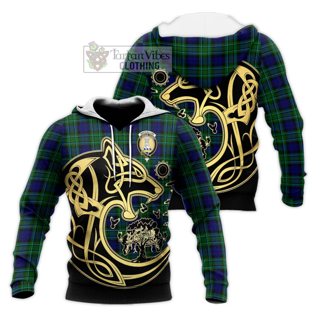 MacCallum Modern Tartan Knitted Hoodie with Family Crest Celtic Wolf Style Unisex Knitted Pullover Hoodie - Tartan Vibes Clothing