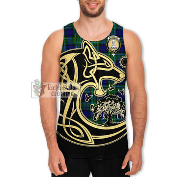 MacCallum Modern Tartan Men's Tank Top with Family Crest Celtic Wolf Style