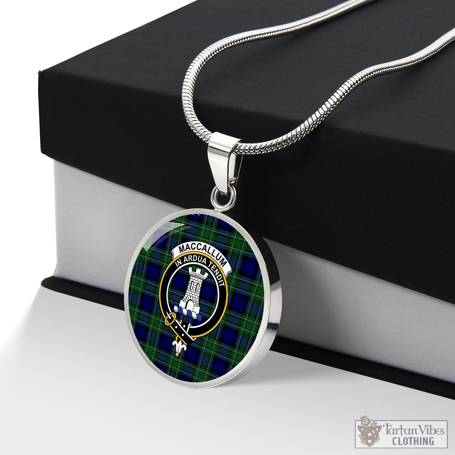 Tartan Vibes Clothing MacCallum Modern Tartan Circle Necklace with Family Crest