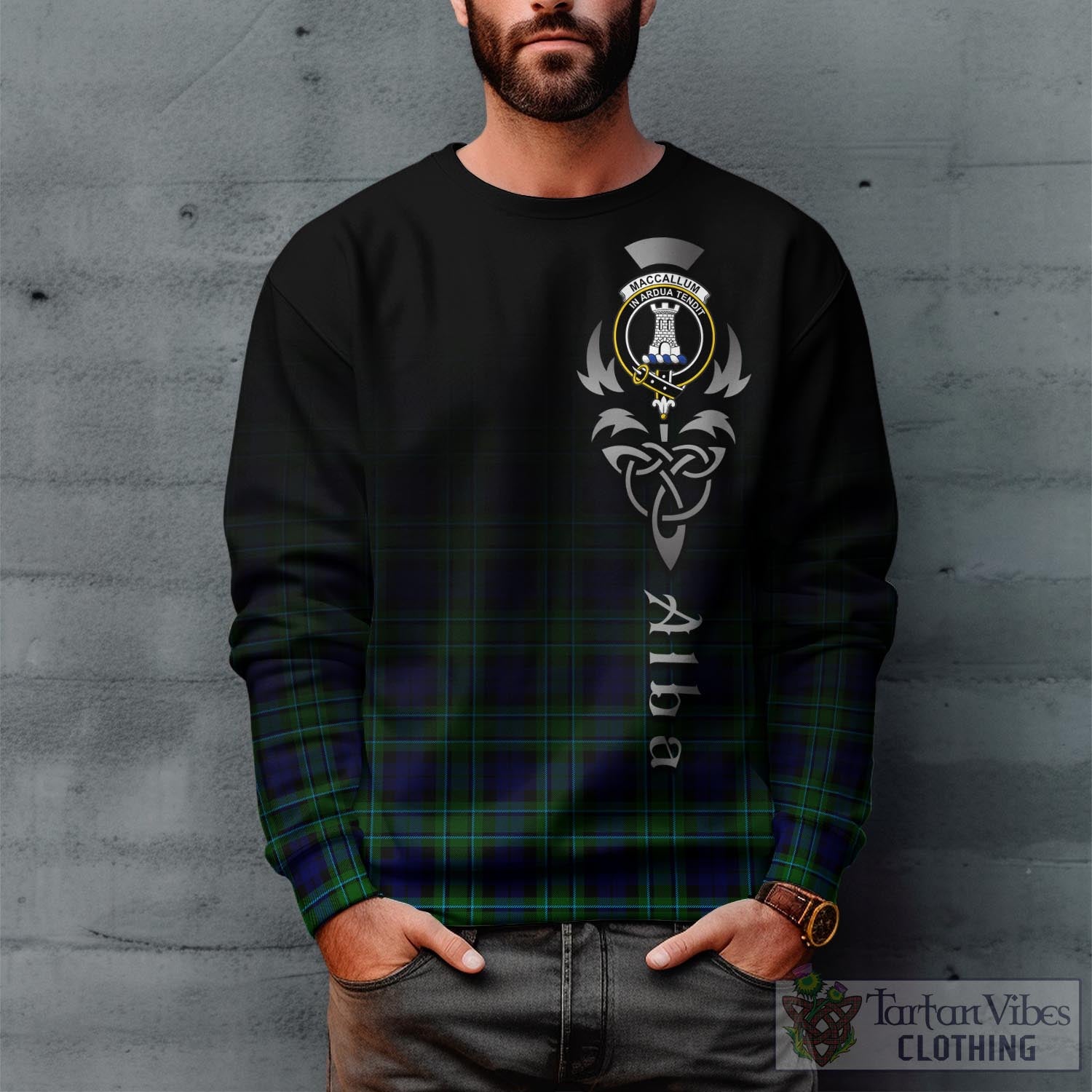 Tartan Vibes Clothing MacCallum Modern Tartan Sweatshirt Featuring Alba Gu Brath Family Crest Celtic Inspired