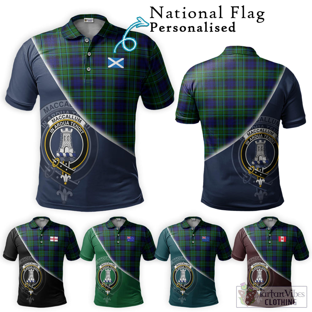 MacCallum Modern Tartan Polo Shirt with Personalised National Flag and Family Crest Half Style Maroon - Tartanvibesclothing Shop