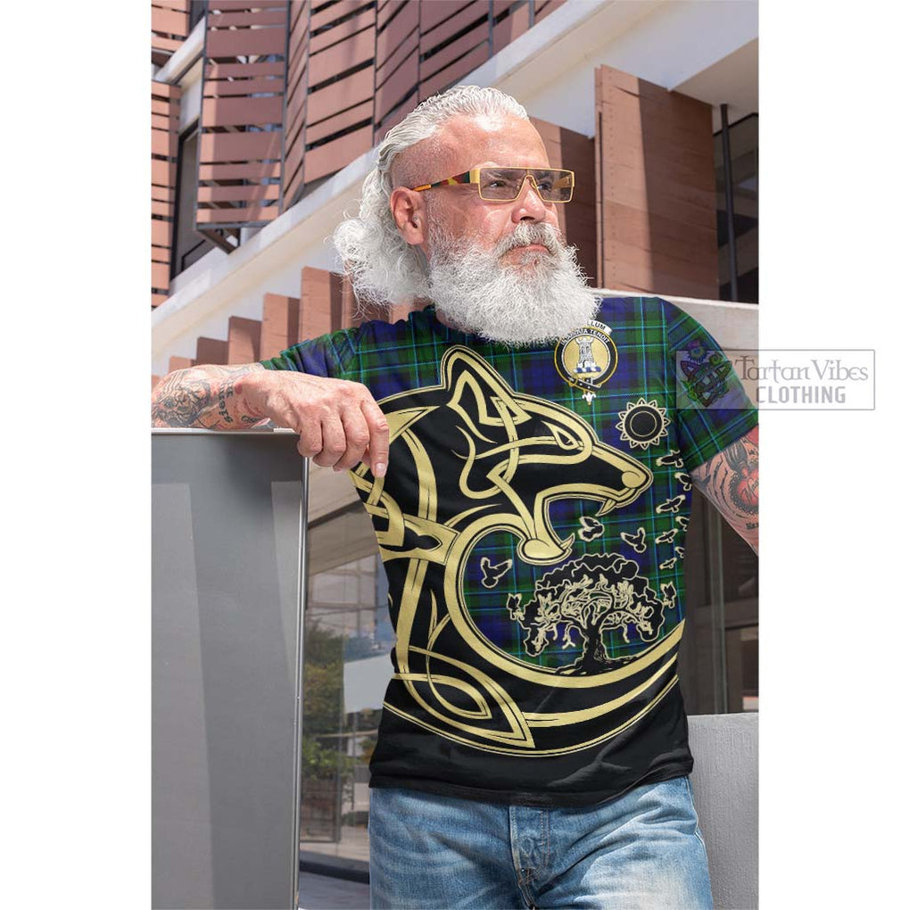 Tartan Vibes Clothing MacCallum Modern Tartan Cotton T-shirt with Family Crest Celtic Wolf Style