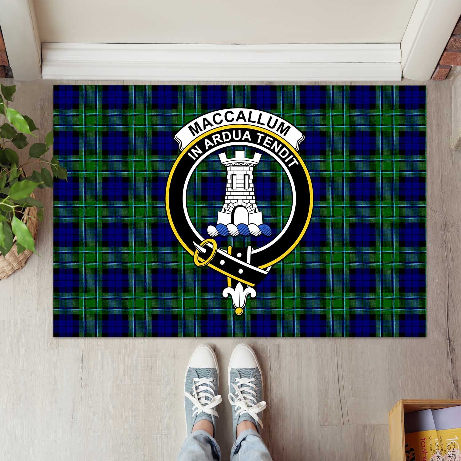 MacCallum Modern Tartan Door Mat with Family Crest - Tartanvibesclothing