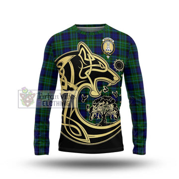 MacCallum Modern Tartan Long Sleeve T-Shirt with Family Crest Celtic Wolf Style