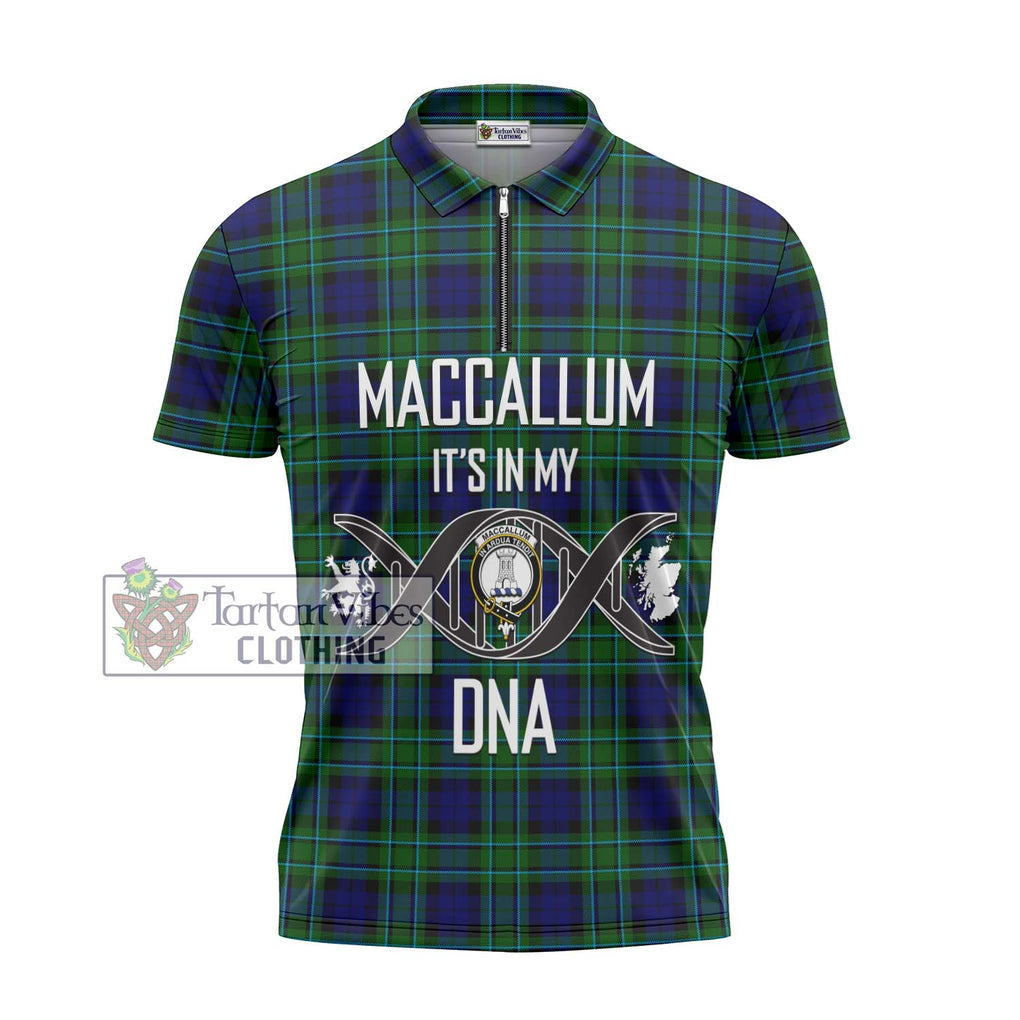 MacCallum Modern Tartan Zipper Polo Shirt with Family Crest DNA In Me Style - Tartanvibesclothing Shop