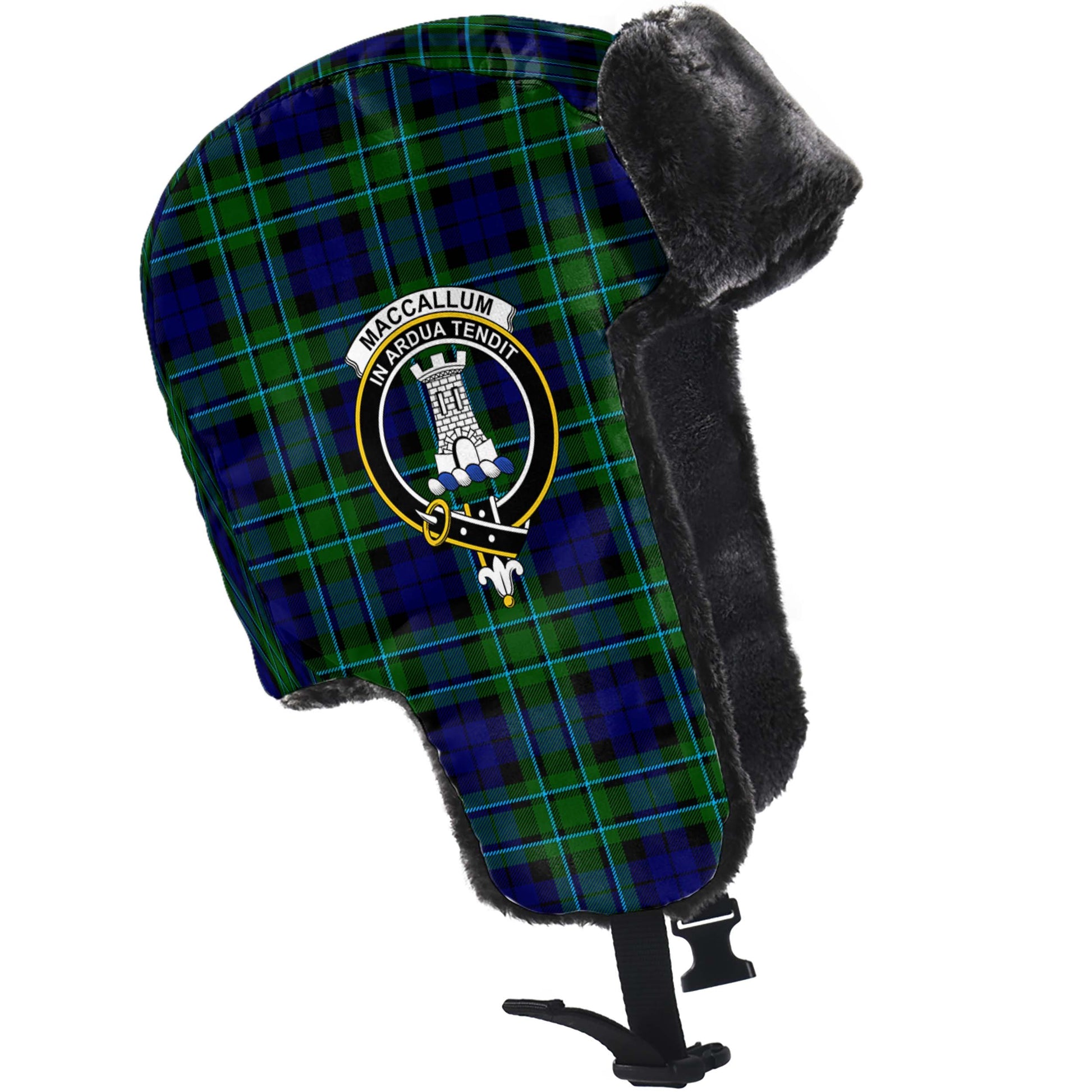 MacCallum Modern Tartan Winter Trapper Hat with Family Crest - Tartanvibesclothing