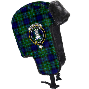 MacCallum Modern Tartan Winter Trapper Hat with Family Crest