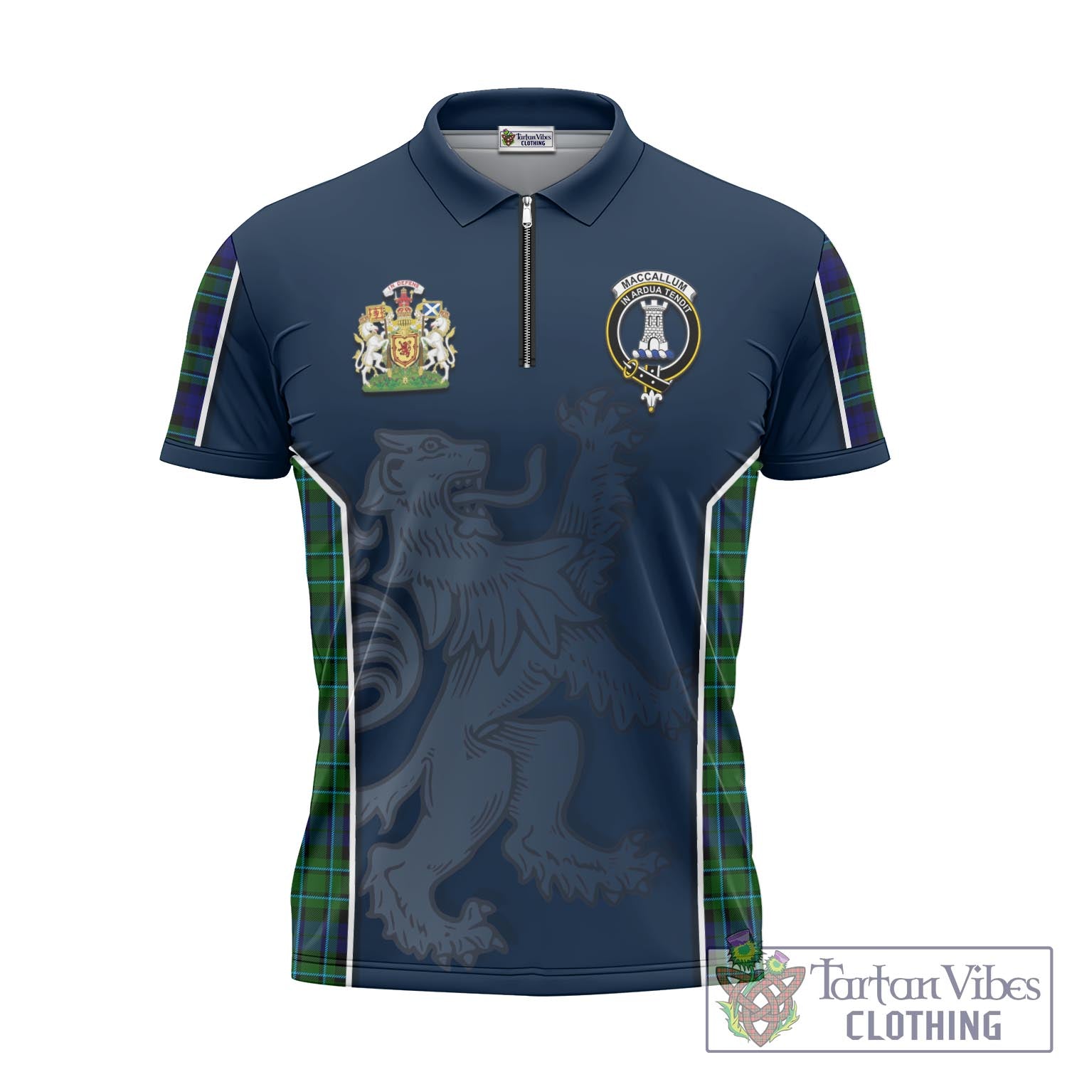 Tartan Vibes Clothing MacCallum Modern Tartan Zipper Polo Shirt with Family Crest and Lion Rampant Vibes Sport Style