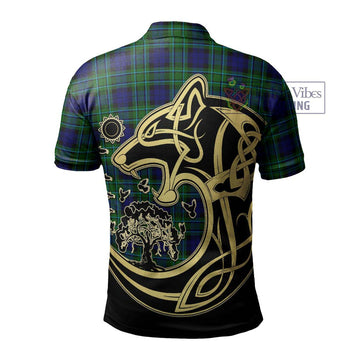 MacCallum Modern Tartan Polo Shirt with Family Crest Celtic Wolf Style