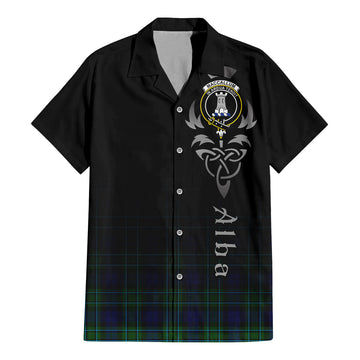 MacCallum Modern Tartan Short Sleeve Button Up Shirt Featuring Alba Gu Brath Family Crest Celtic Inspired