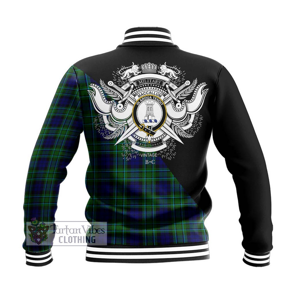 MacCallum Modern Tartan Baseball Jacket with Family Crest and Military Logo Style - Tartanvibesclothing Shop