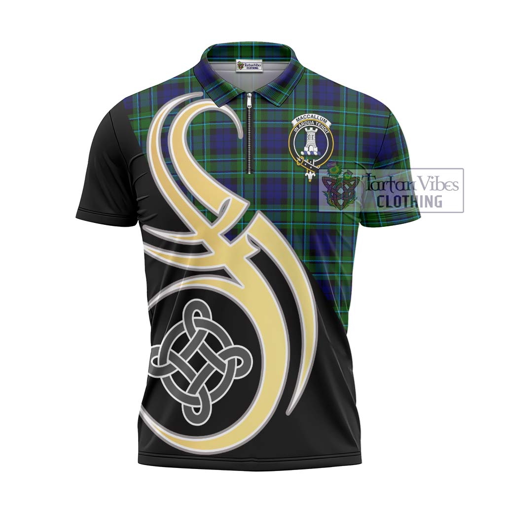 Tartan Vibes Clothing MacCallum Modern Tartan Zipper Polo Shirt with Family Crest and Celtic Symbol Style