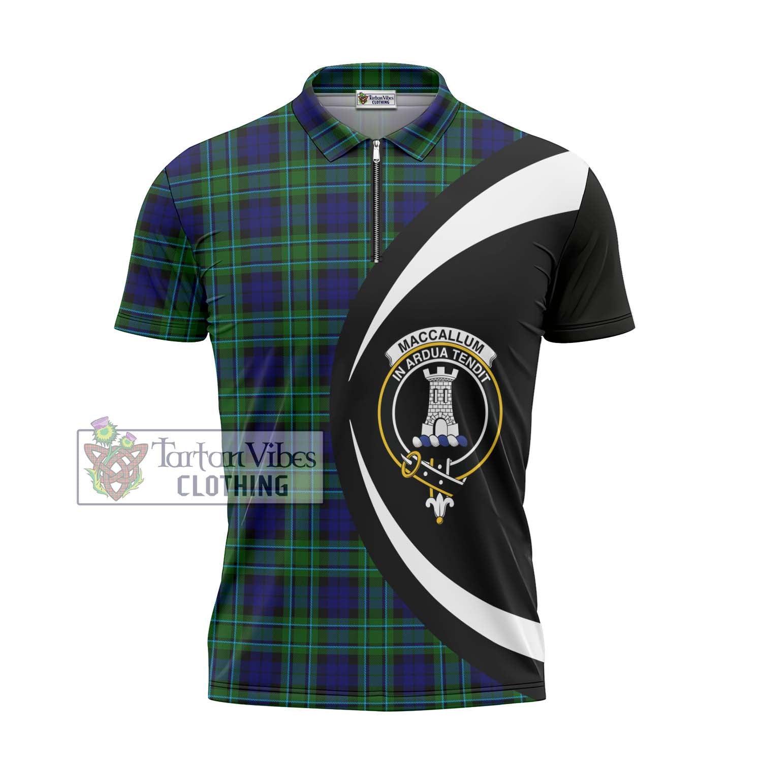 Tartan Vibes Clothing MacCallum Modern Tartan Zipper Polo Shirt with Family Crest Circle Style
