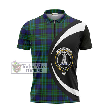 MacCallum Modern Tartan Zipper Polo Shirt with Family Crest Circle Style