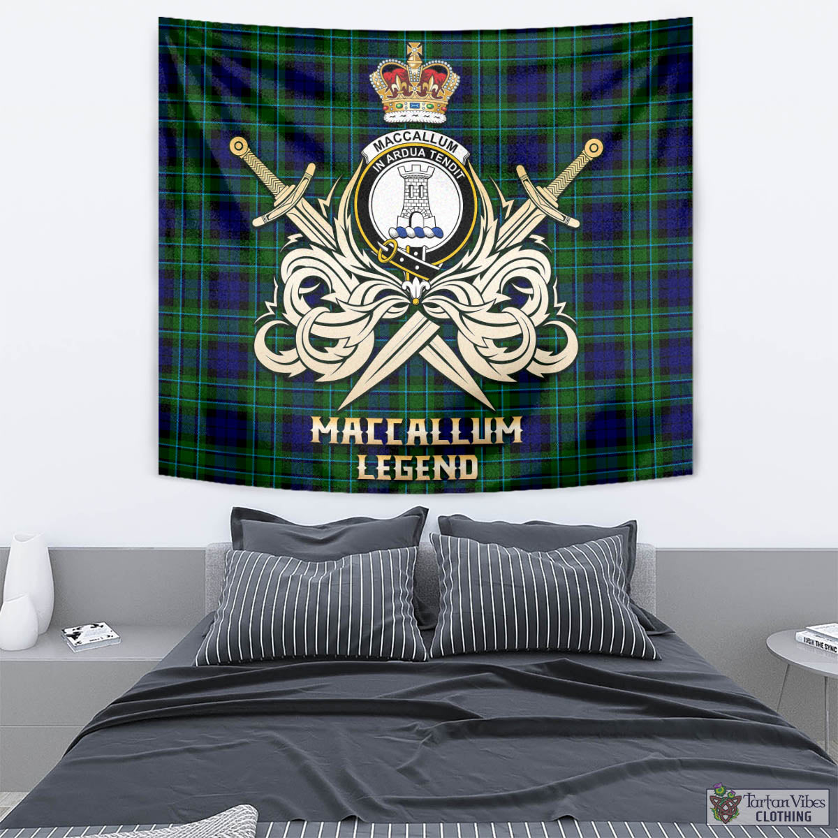 Tartan Vibes Clothing MacCallum Modern Tartan Tapestry with Clan Crest and the Golden Sword of Courageous Legacy