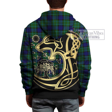 MacCallum Modern Tartan Hoodie with Family Crest Celtic Wolf Style