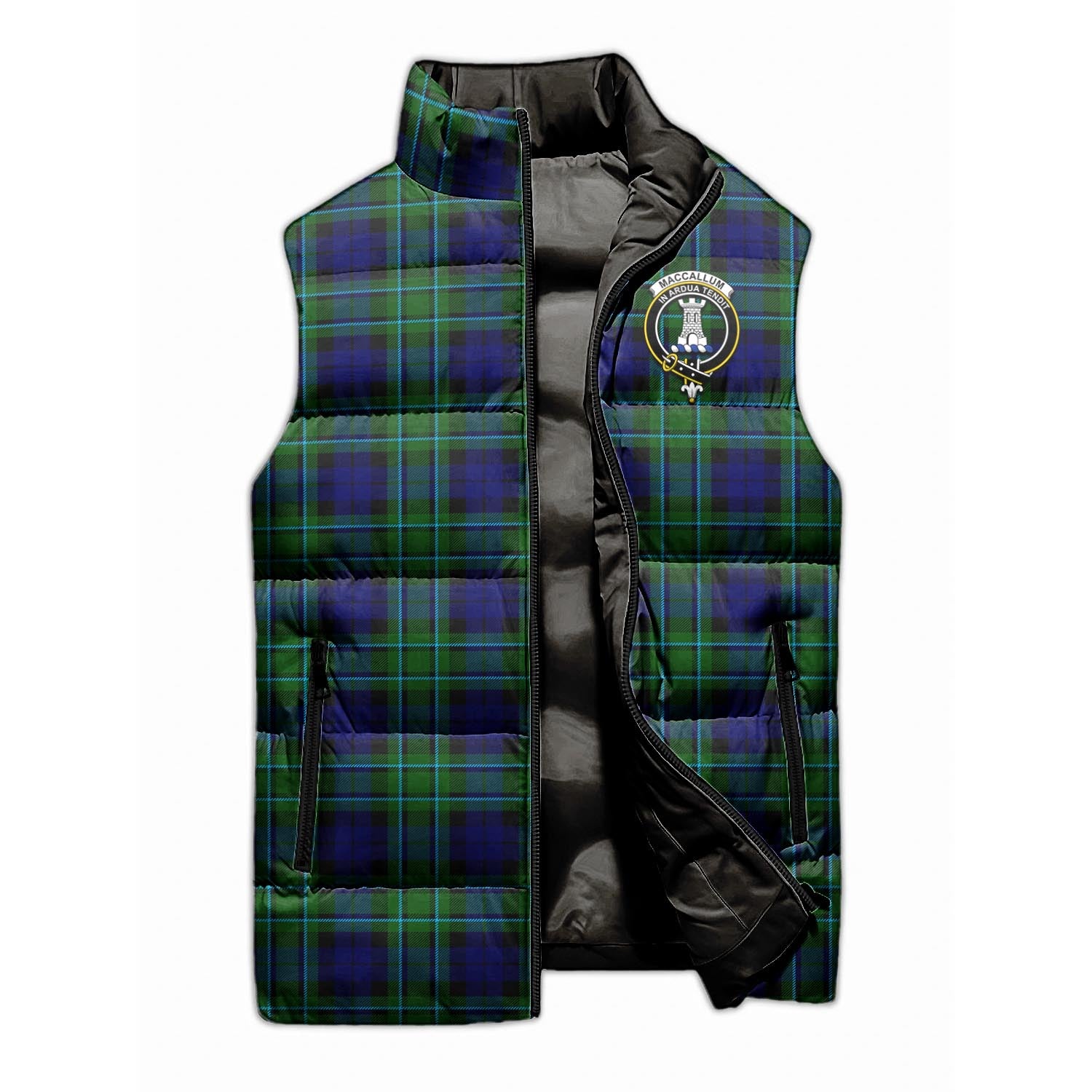 MacCallum Modern Tartan Sleeveless Puffer Jacket with Family Crest - Tartanvibesclothing