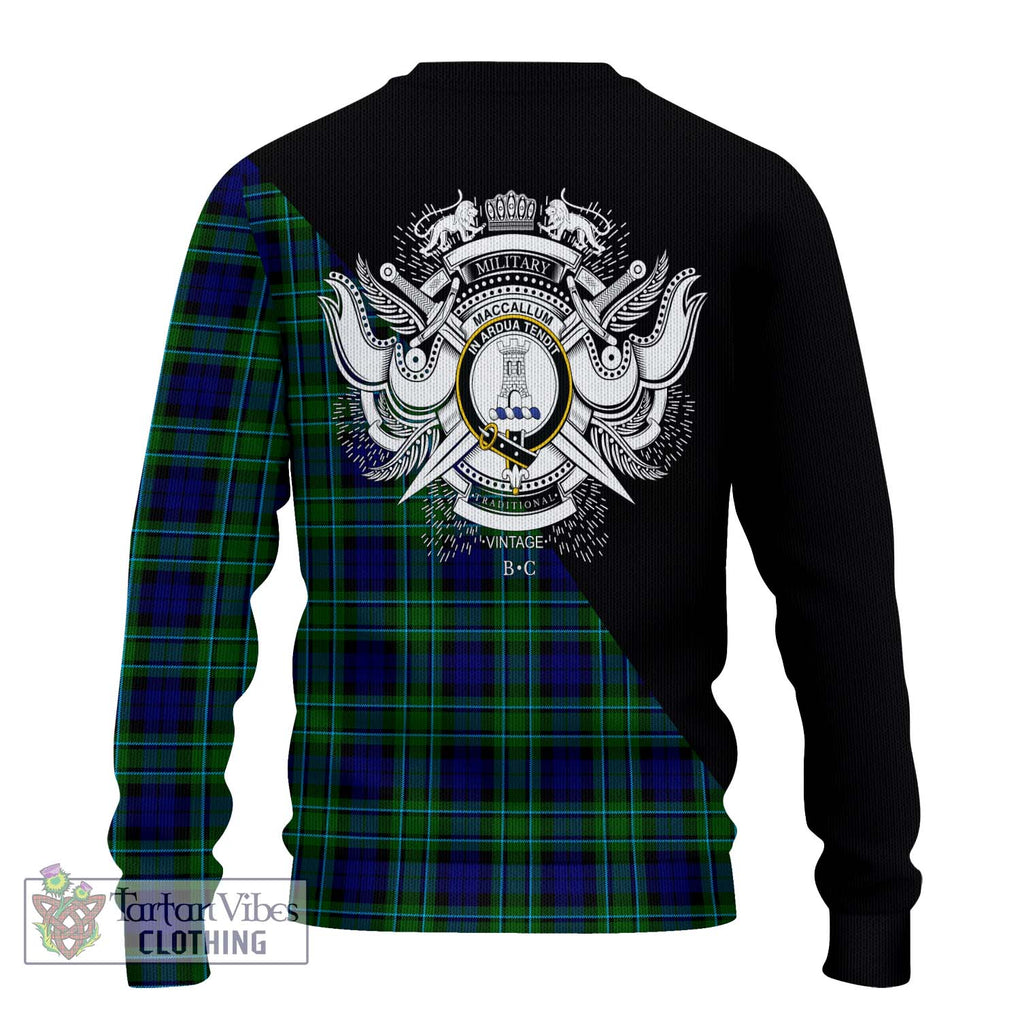 MacCallum Modern Tartan Knitted Sweater with Family Crest and Military Logo Style - Tartanvibesclothing Shop