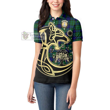 MacCallum Modern Tartan Women's Polo Shirt with Family Crest Celtic Wolf Style