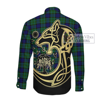 MacCallum Modern Tartan Long Sleeve Button Shirt with Family Crest Celtic Wolf Style