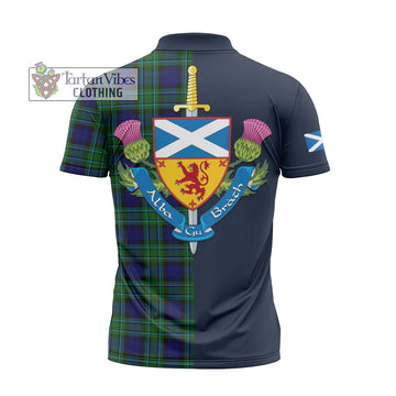 MacCallum Modern Tartan Zipper Polo Shirt Alba with Scottish Lion Royal Arm Half Style