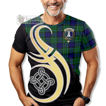 MacCallum Modern Tartan T-Shirt with Family Crest and Celtic Symbol Style