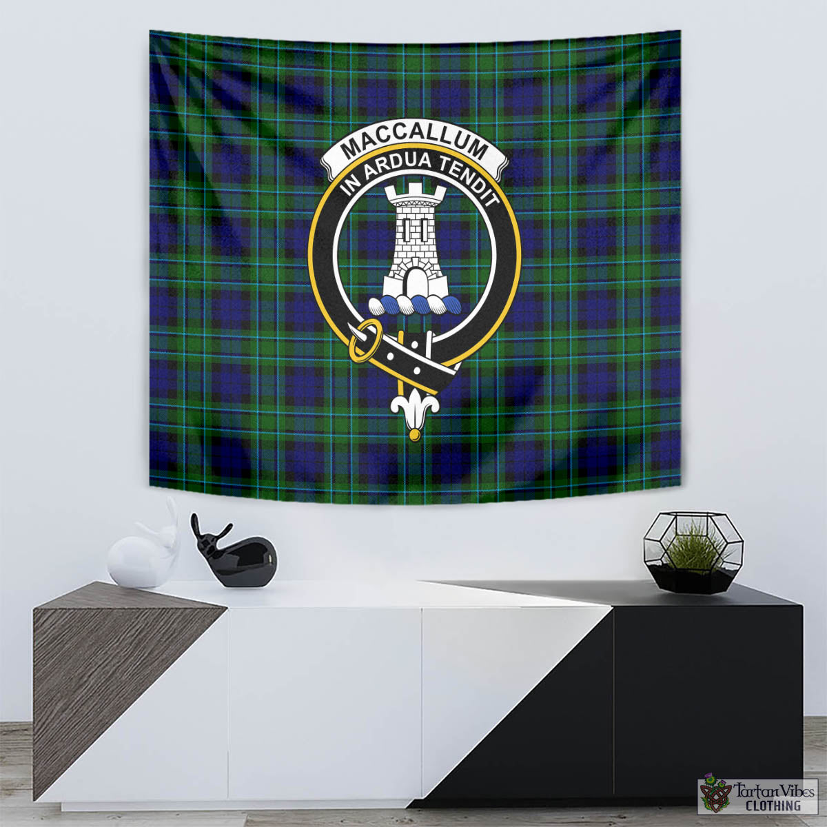 Tartan Vibes Clothing MacCallum Modern Tartan Tapestry Wall Hanging and Home Decor for Room with Family Crest