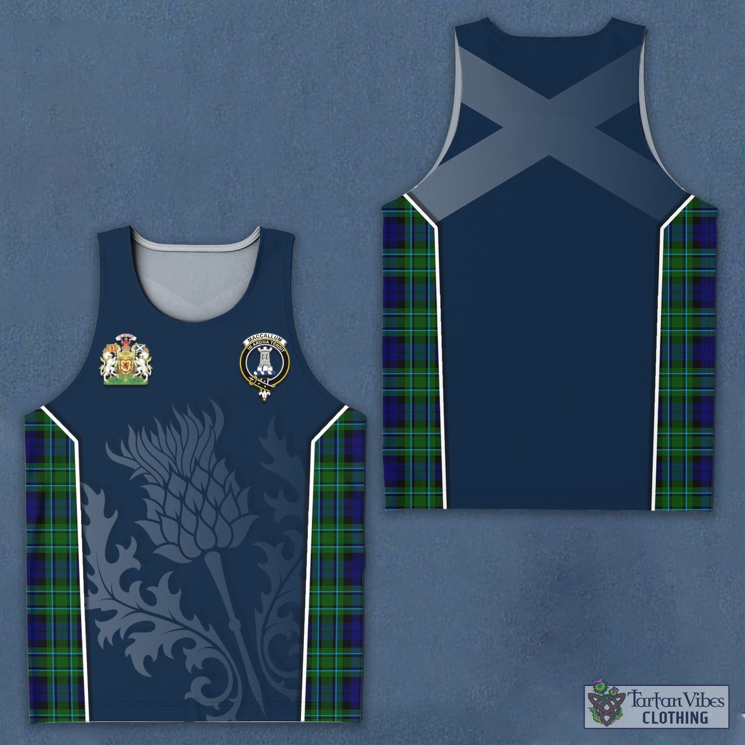 Tartan Vibes Clothing MacCallum Modern Tartan Men's Tanks Top with Family Crest and Scottish Thistle Vibes Sport Style