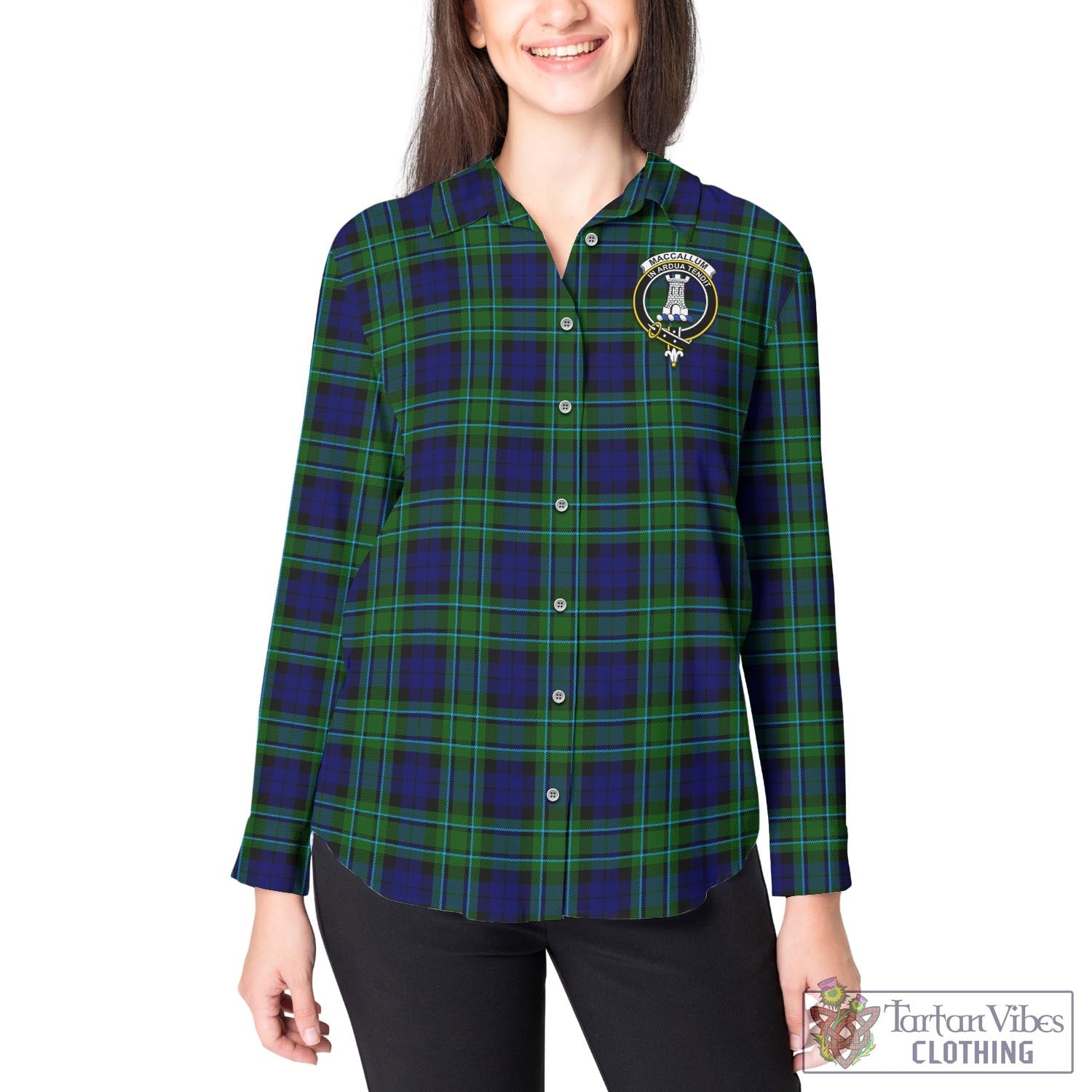 Tartan Vibes Clothing MacCallum Modern Tartan Womens Casual Shirt with Family Crest