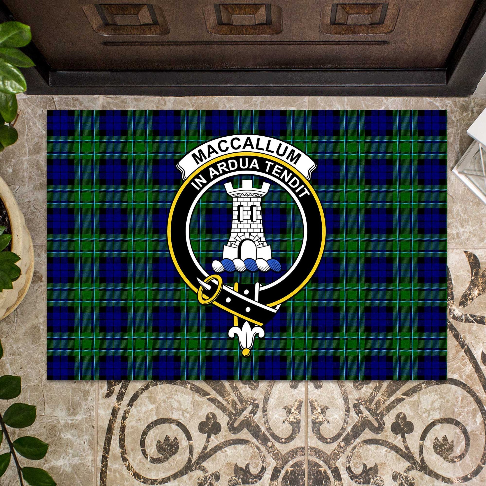 MacCallum Modern Tartan Door Mat with Family Crest - Tartanvibesclothing