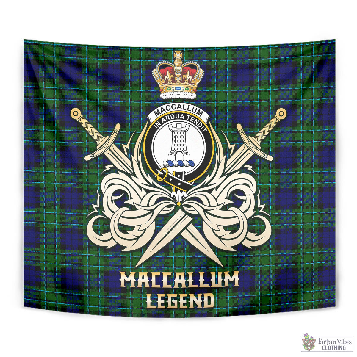 Tartan Vibes Clothing MacCallum Modern Tartan Tapestry with Clan Crest and the Golden Sword of Courageous Legacy