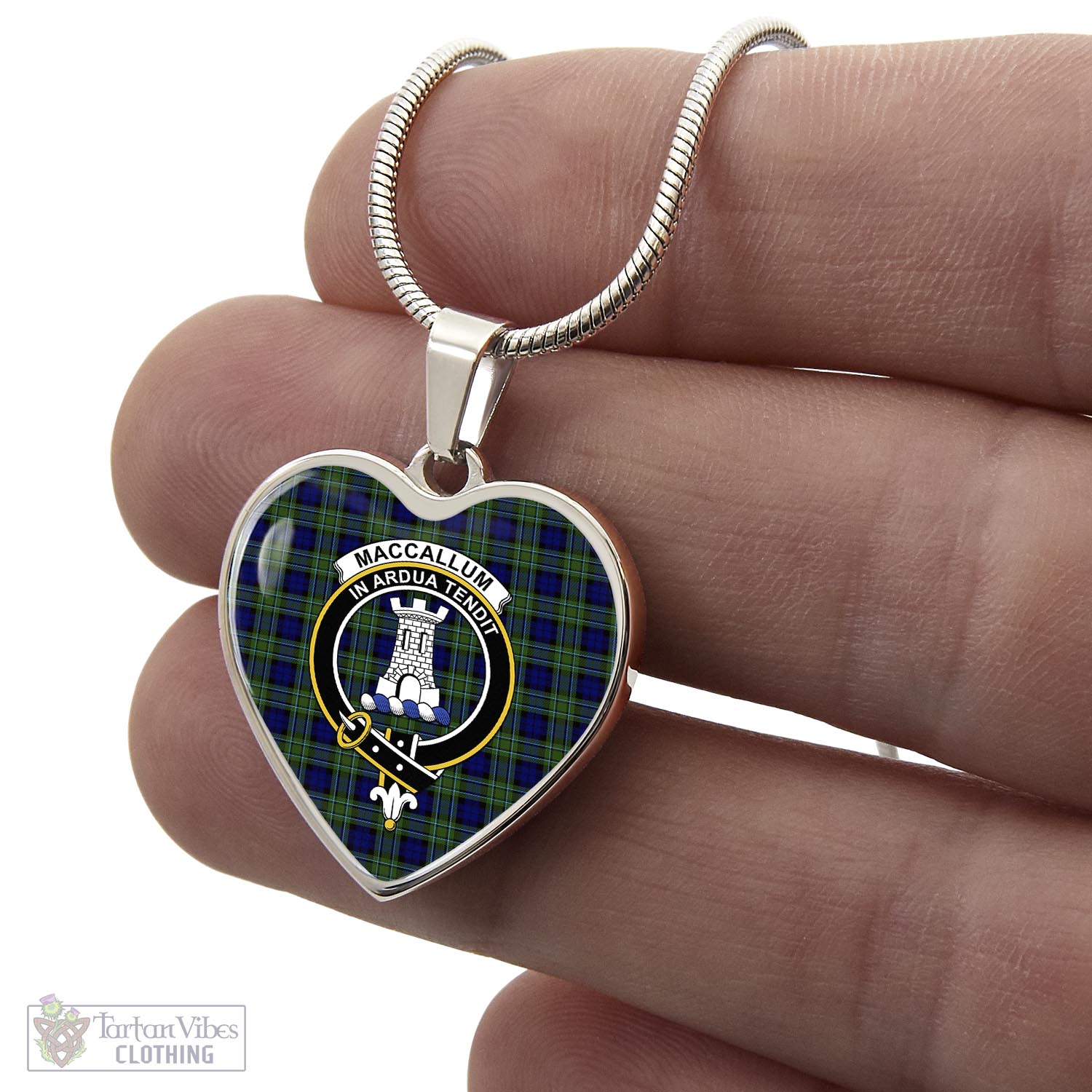 Tartan Vibes Clothing MacCallum Modern Tartan Heart Necklace with Family Crest