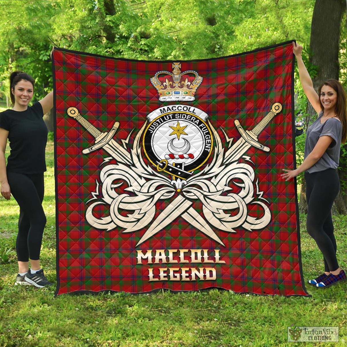 Tartan Vibes Clothing MacColl Tartan Quilt with Clan Crest and the Golden Sword of Courageous Legacy