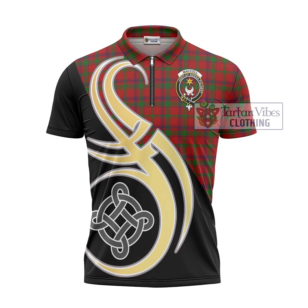 Tartan Vibes Clothing MacColl Tartan Zipper Polo Shirt with Family Crest and Celtic Symbol Style