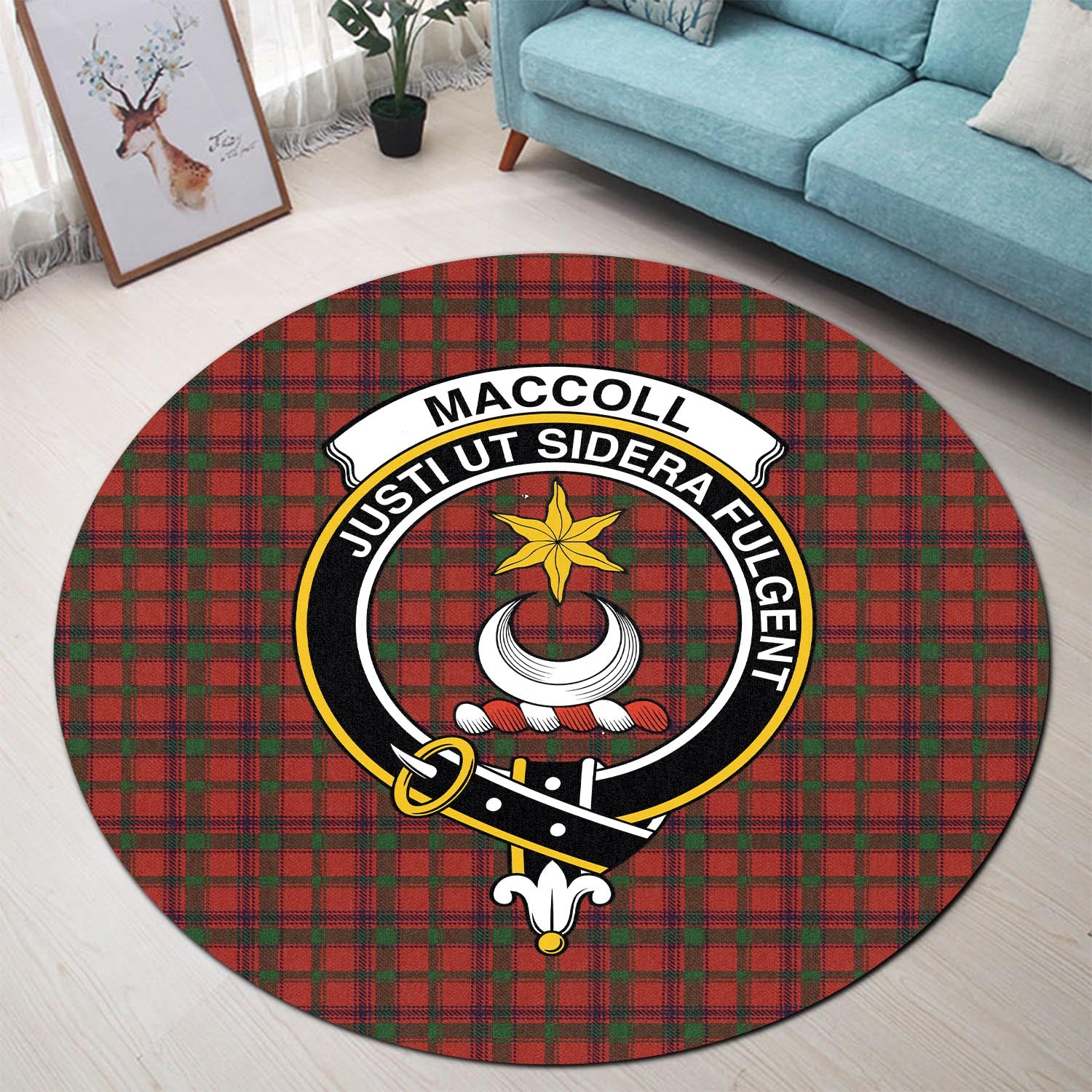 maccoll-tartan-round-rug-with-family-crest